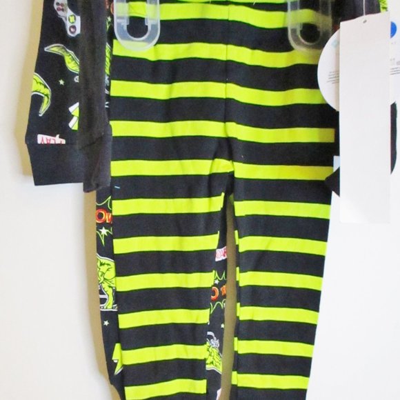 Members Mark Boys 4 piece pajama set, Black&Yellow Dinosaur Glow in the Dark 2T - Picture 3 of 13
